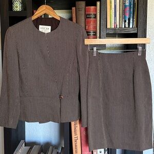 Vintage OSCAR Oscar de la Renta Made in USA Brown Blazer and Skirt Suit Set